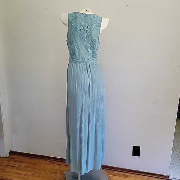 Forever 21 Button Loop Maxi Dress Seafoam Green Sleeveless Lace Cottage Prairie - Picture 2 of 10